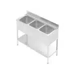 Triple bowl sink unit